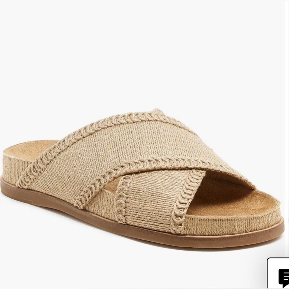 Woven Cross-Band Slide Sandal in Beige